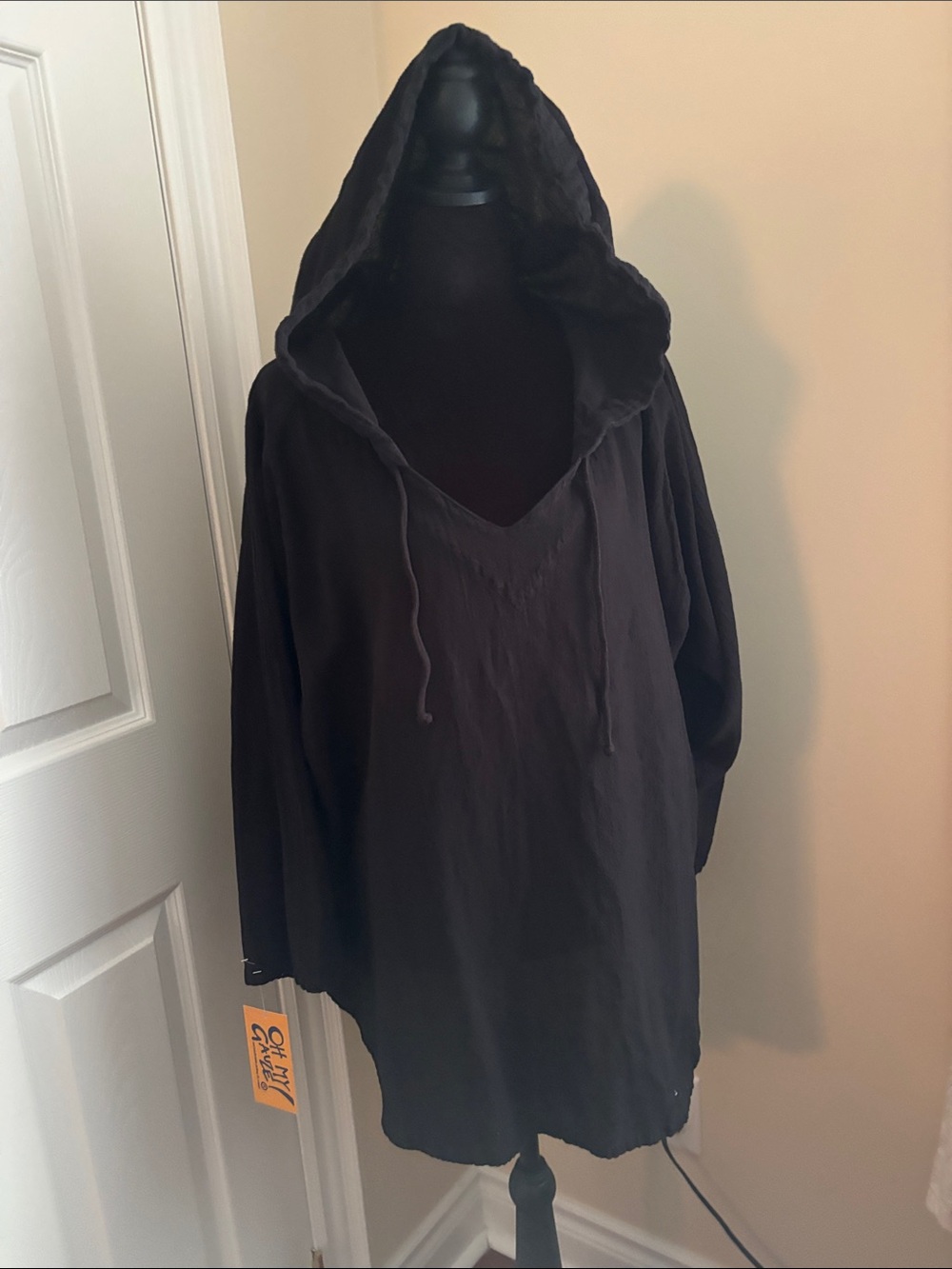 Black 100% Cotton Hooded oh my Gauze Pullover Top NWOT XL